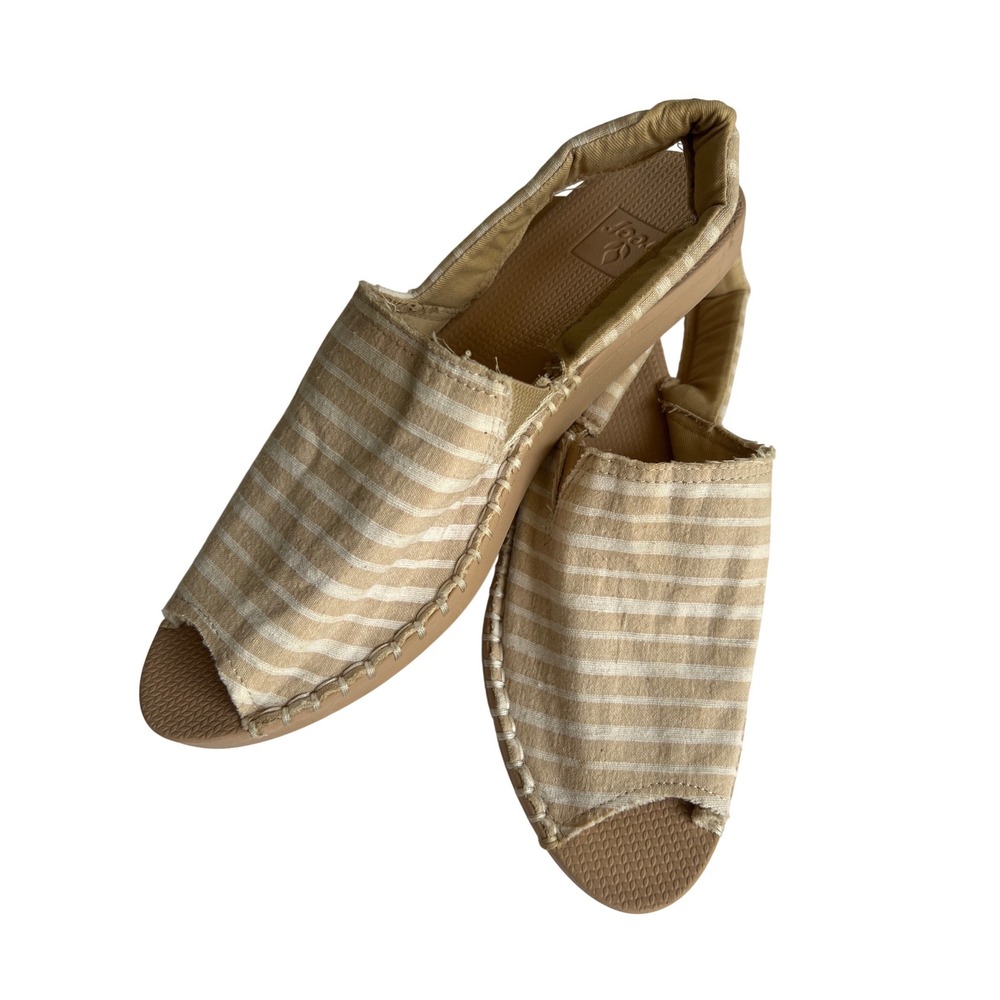 Reef Beige White Striped Slingback Espadrille Sandals Women's 9.5